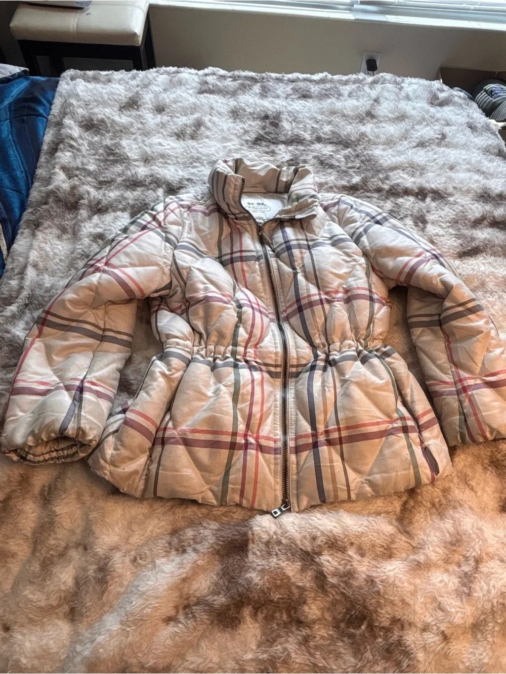 Rare Y2K Coach Legacy Tattersall Down multicolored plaid puffer coat